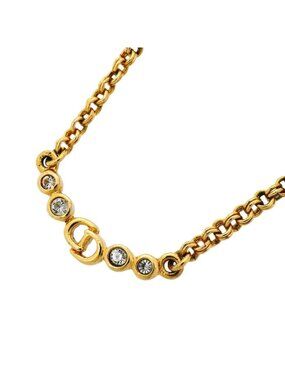 Dior Necklace CD Logo Gold Plated Rhinestone